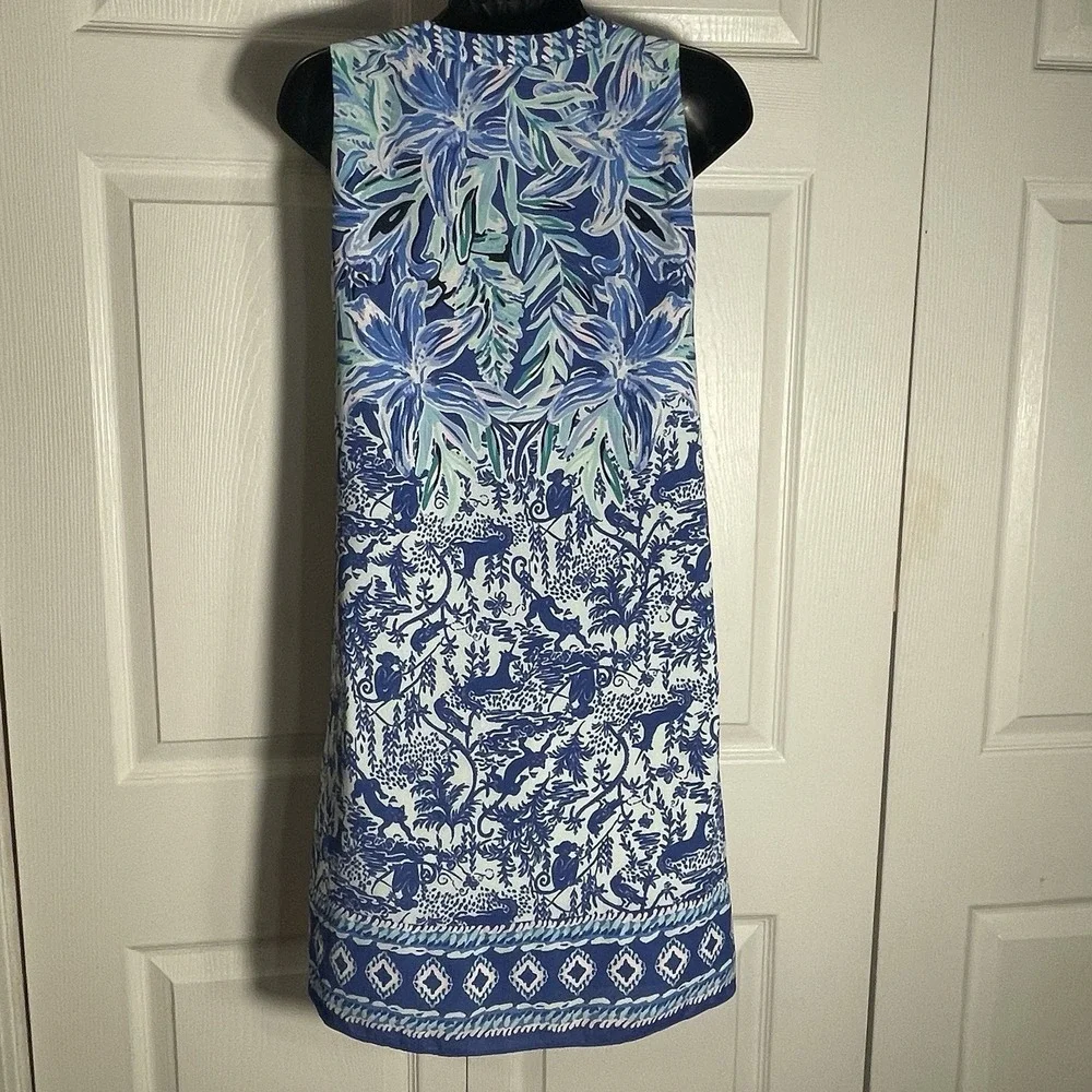 Lily Pulitzer Evah Ready Set Gecko Shift Dress Women‎ XXS Blue Sleeveless V-Neck